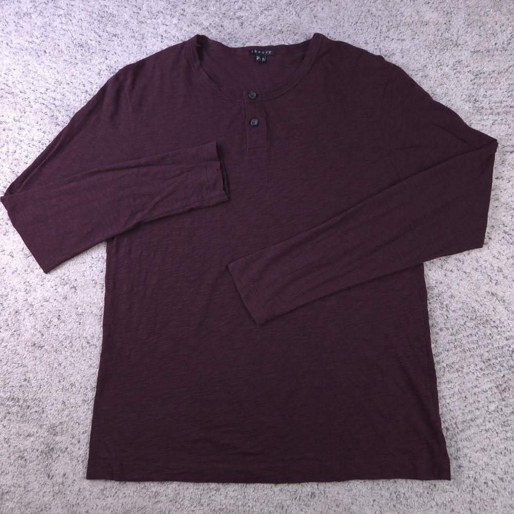 Theory Henley Shirt Mens Medium Long Sleeve Button Tee Purple Slub Knit GUC